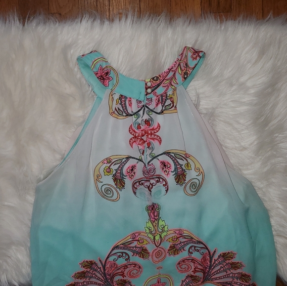 Midnight Doll Teal and Pink Paisley Halter Dress - Picture 4 of 9